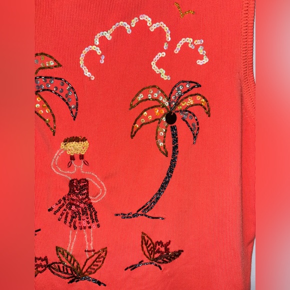 BETHANY Embroidered Palm Trees Sleeveless Top - Size Large - Color Orange - Picture 4 of 8